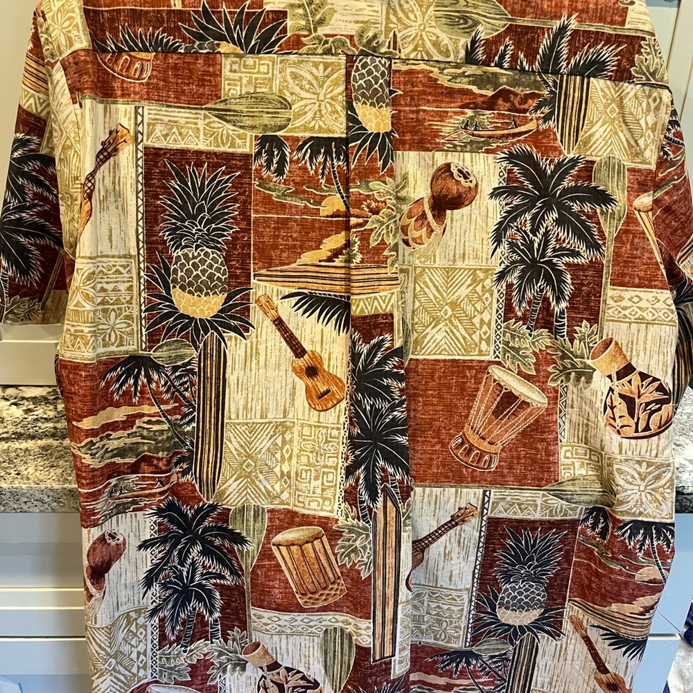 Tropical Patchwork Button-Down Shirt - Rust & Cream - Picture 3 of 3